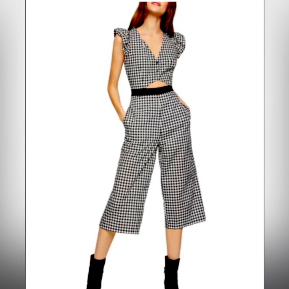 BCBGeneration Gingham Cropped Culotte Jumpsuit